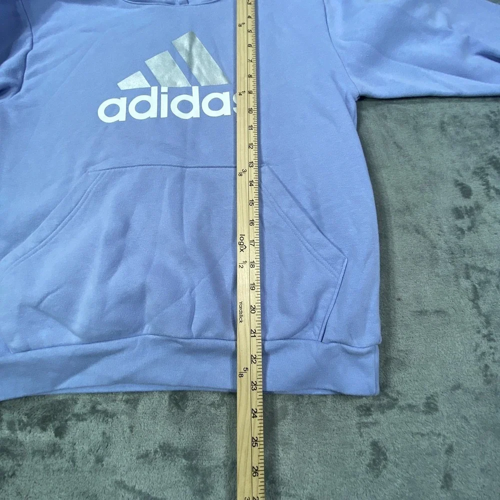 Adidas Hoodie Large Blue Logo Pullover Athletic Fleece Sweatshirt Activewear Top